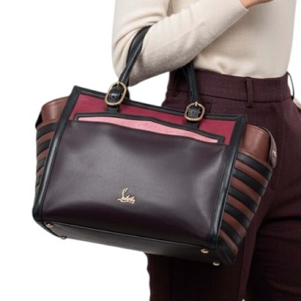 Christian Louboutin Farida Large Leather & Suede Tote Bag – Burgundy/Black/Red